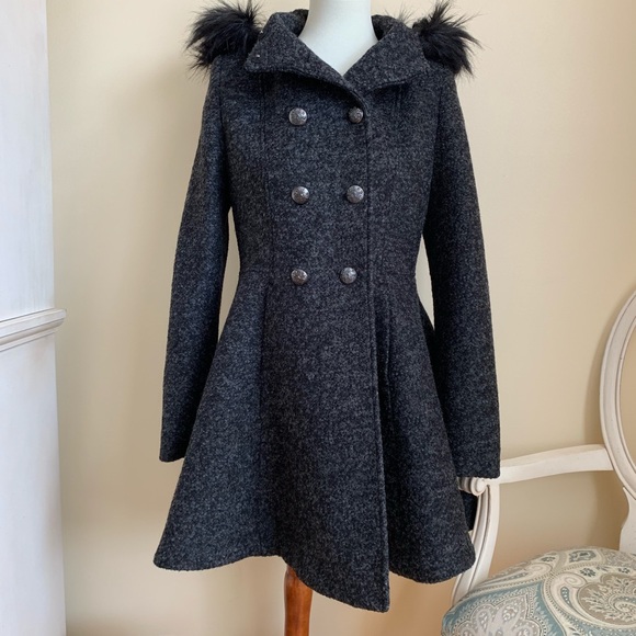 Liz Claiborne Boucle Hooded Midweight Swing Coat - Picture 2 of 3